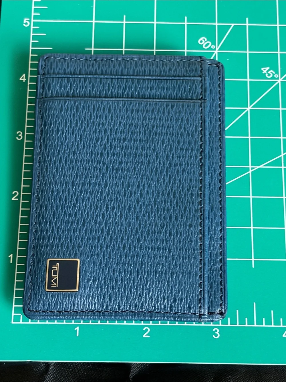 Men’s Tumi Blue Leather Slim Card Holder/Money Clip with Metal Logo - Picture 8 of 9